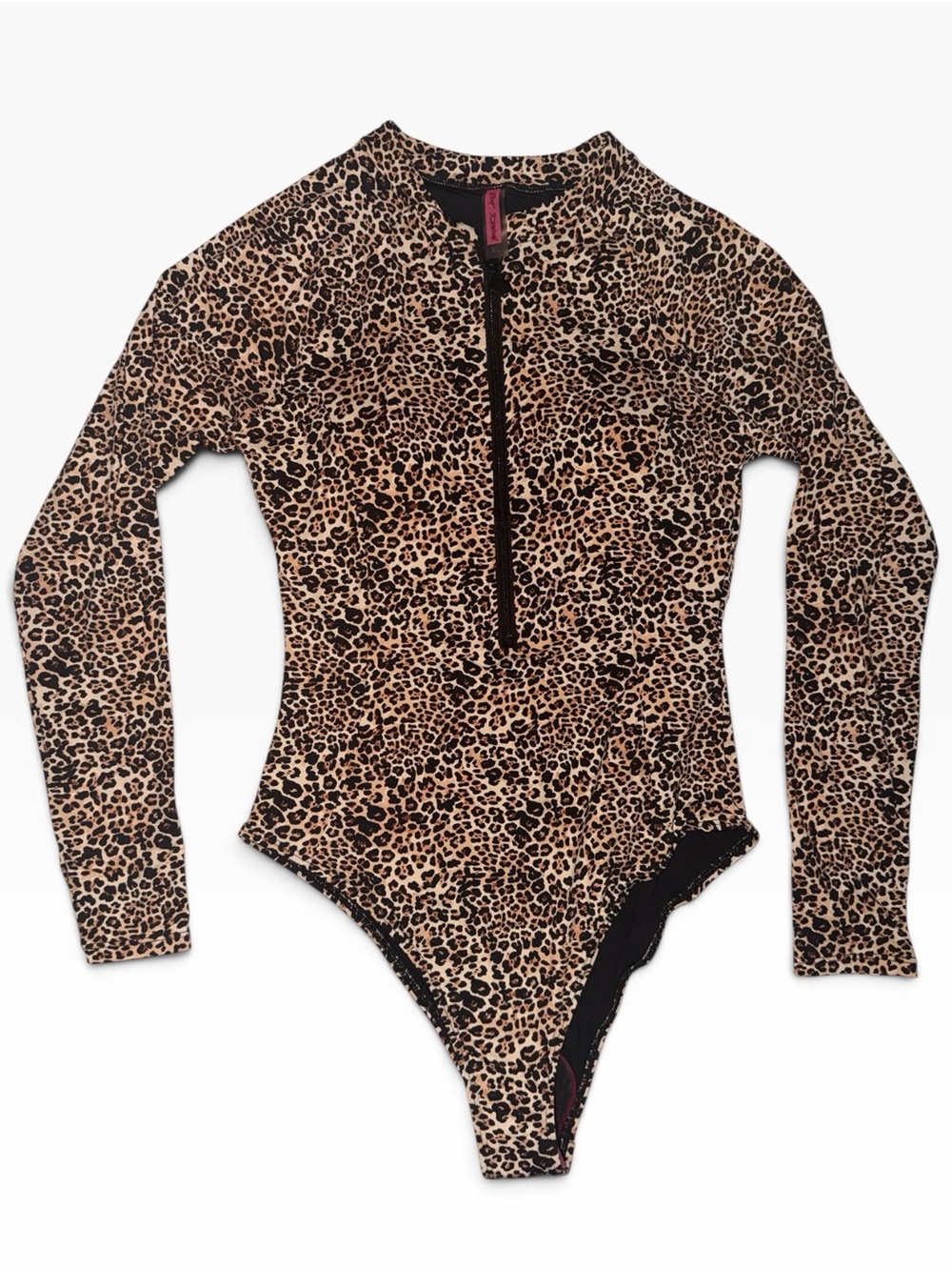 Betsey Johnson Leopard Cheetah Long Sleeve Zip Scuba Swimsuit XL NWT